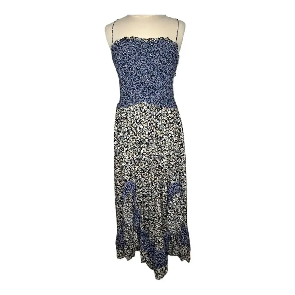 Free People One I Love Floral Midi Maxi Dress Blue Size L NWT